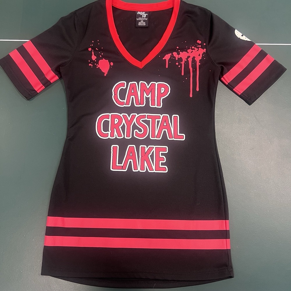 Friday The 13th Jason Voorhees #13 Black Jersey Short Sleeve Tunic Top Women's M